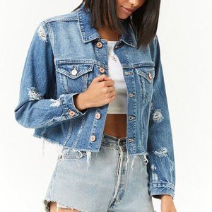 F2 Cropped Ripped Jean Jacket With 